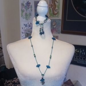 AVAILABLE -This beautiful teal green crystals &pearl necklace set is my design.